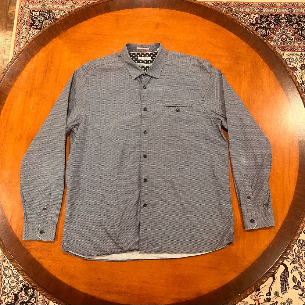 Ted Baker London Men’s Long-Sleeve Geometric Print Dress Shirt Flip Cuff 7/3XL - Picture 2 of 16